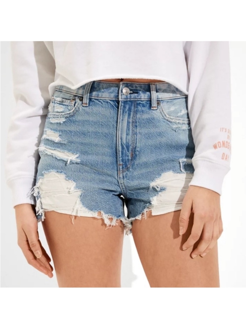 American Eagle High-Rise Distressed Denim Shorts